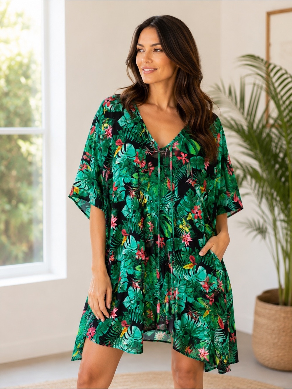 Women’s Green Tropical Cover-Up Dress